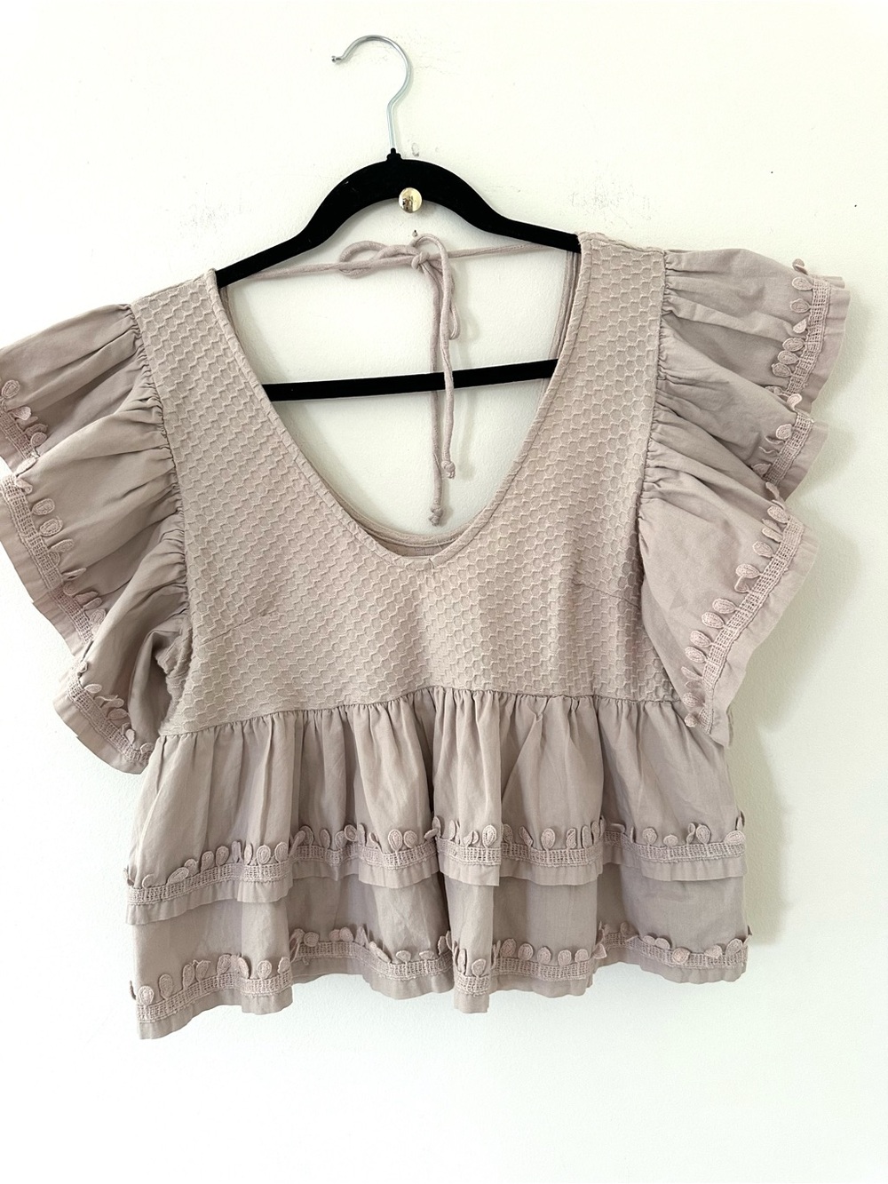 Anthropologie Ruffle-Sleeve Tiered V-Neck Top - Picture 8 of 9